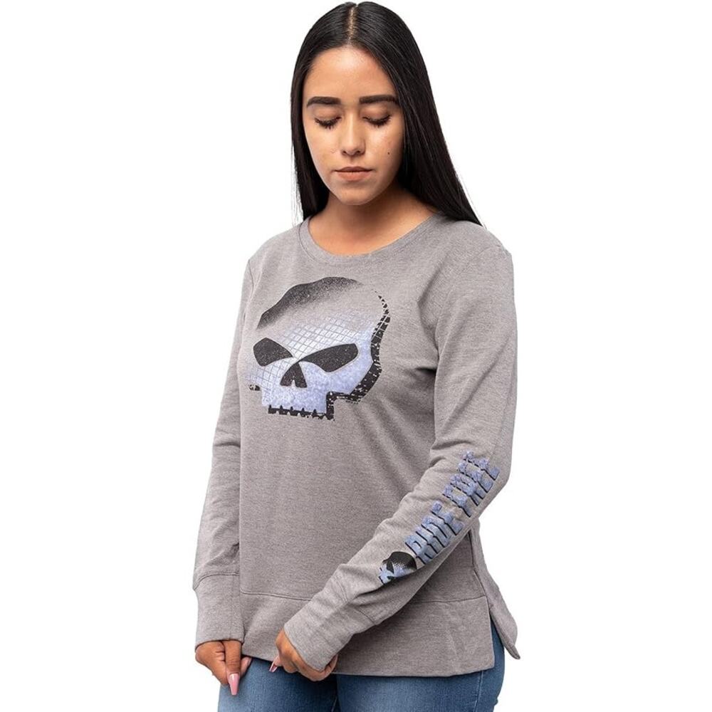 Harley-Davidson Womens Sound Theory Willie G Skull Grey Long Sleeve Sweatshirt